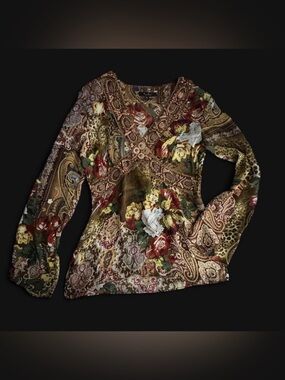 Vintage ECI New York 100% silk long sleeve boho blouse